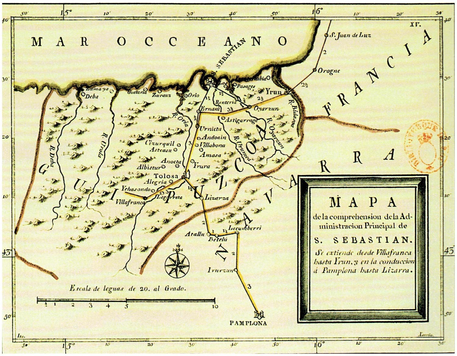 1789, mapa postas san sebastian